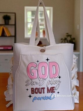 Canvas Statement Tote Bag with Pink Graphic